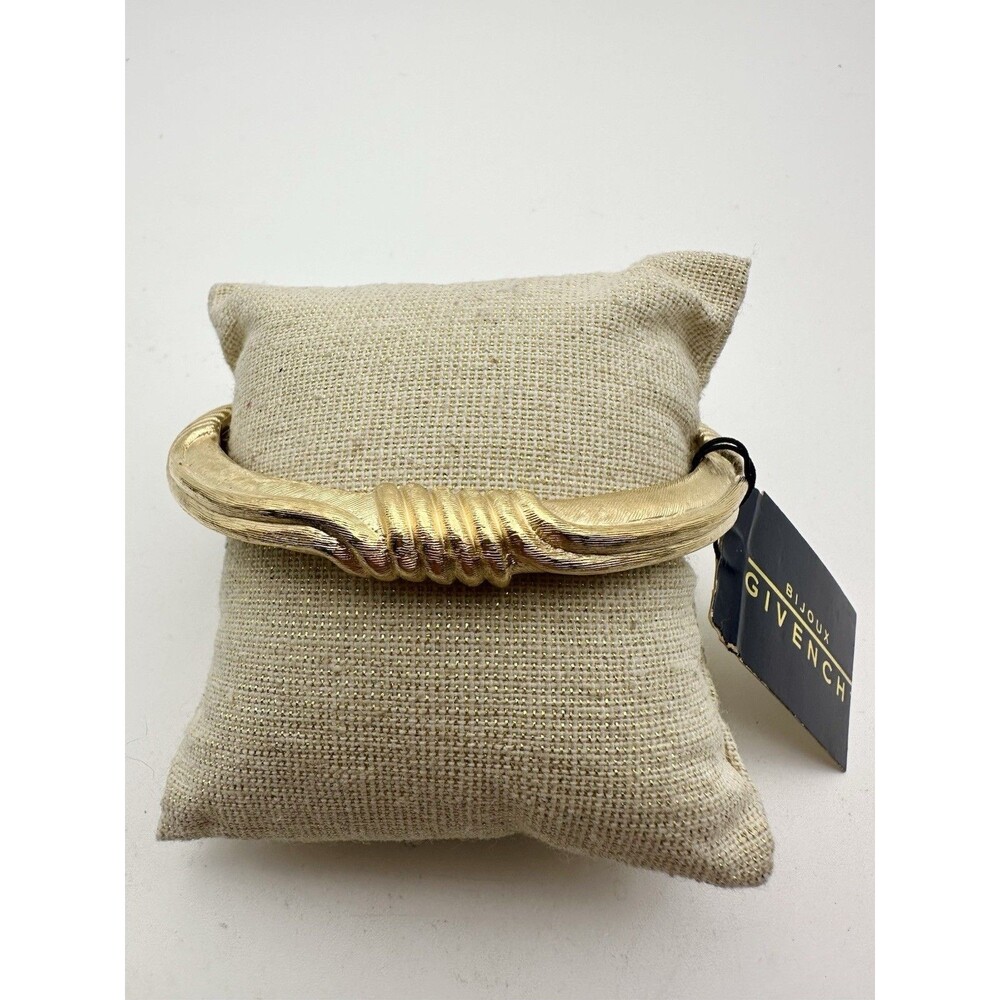 Vintage Givenchy Gold Tone Bangle Bracelet Textured Statement 8.15”